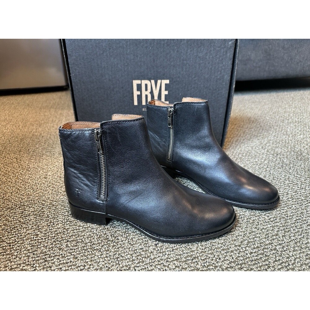 Frye Carly Double Zip Chelsea Ankle Boot Black Leather Size US 7.5B